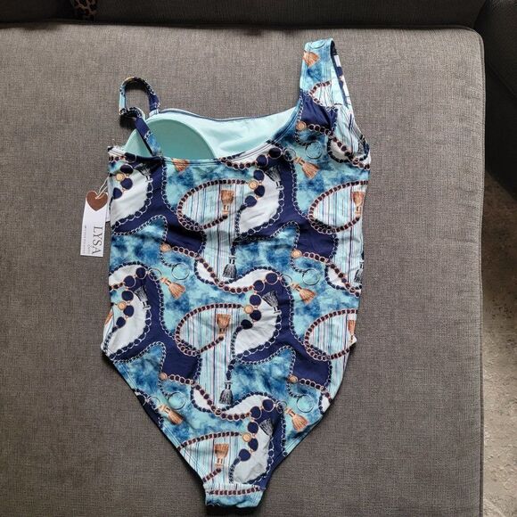 Lysa Women's Blue & White Cute and Stylish One-piece Bathing Suit Size 1X 18-20 - Picture 3 of 9
